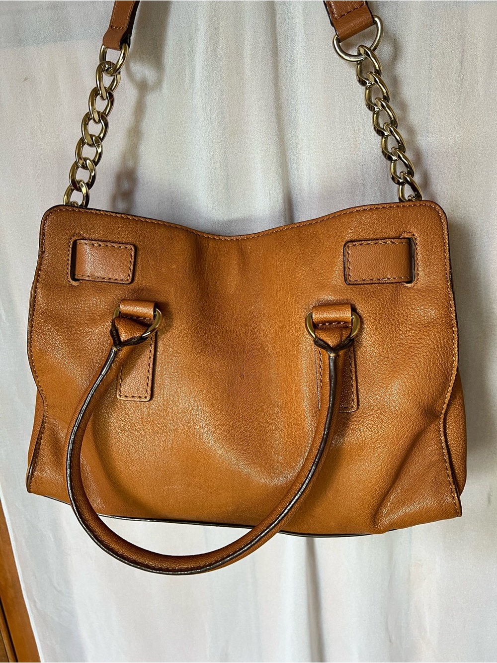 Michael Kors Hamilton Leather Satchel Bag Cognac Tan (Very Good Condition) - Picture 8 of 11